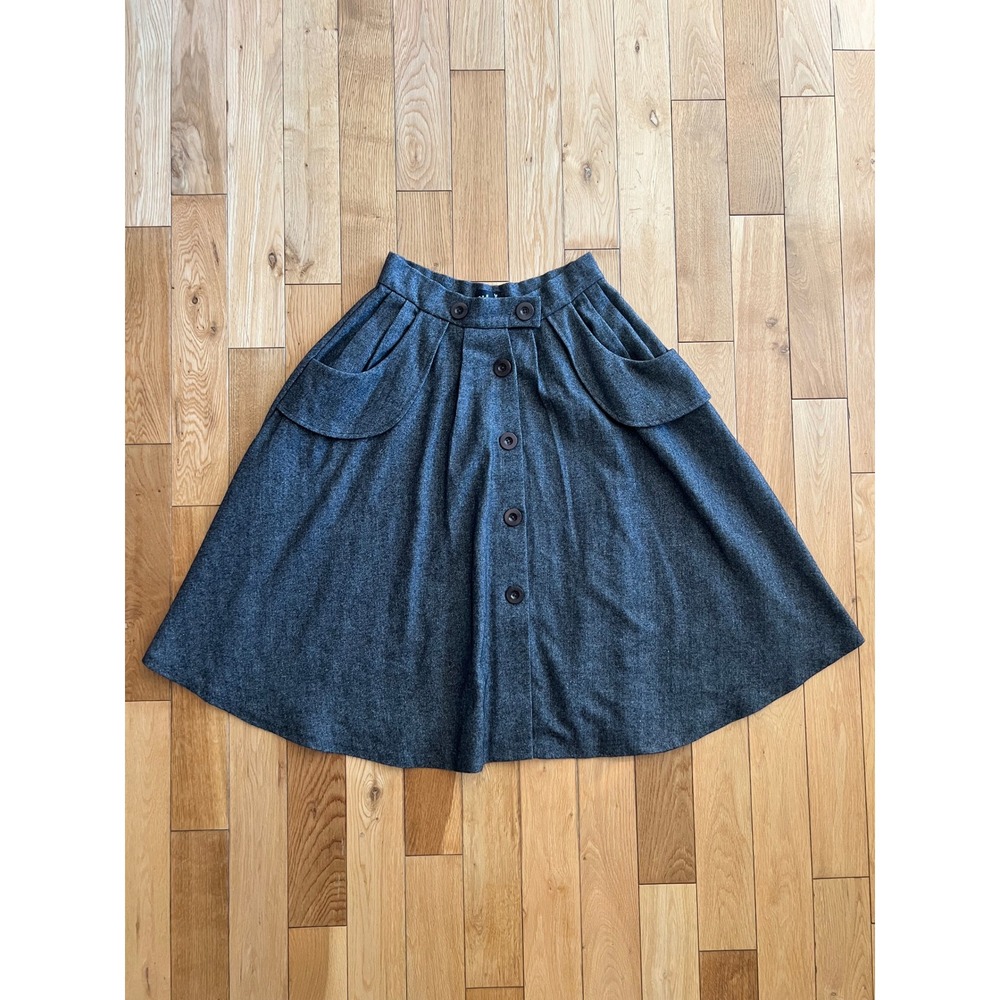 Hell Bunny Swing Skirt Wool Blend Gray Knee Length Retro Rockabilly Womens M